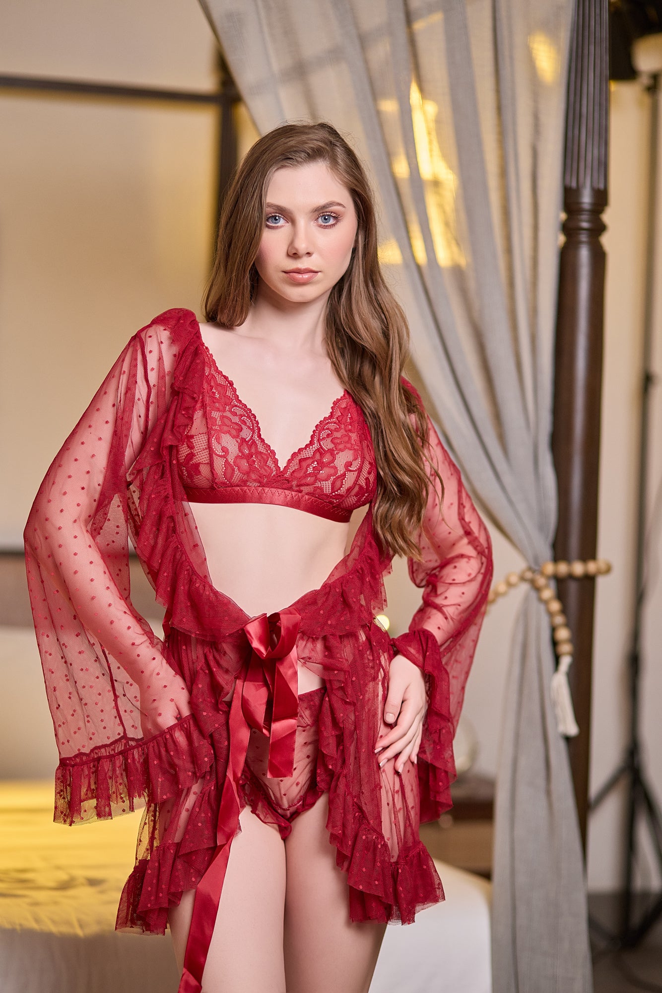 Seductive Scarlet 3-Piece Sheer Lingerie Set