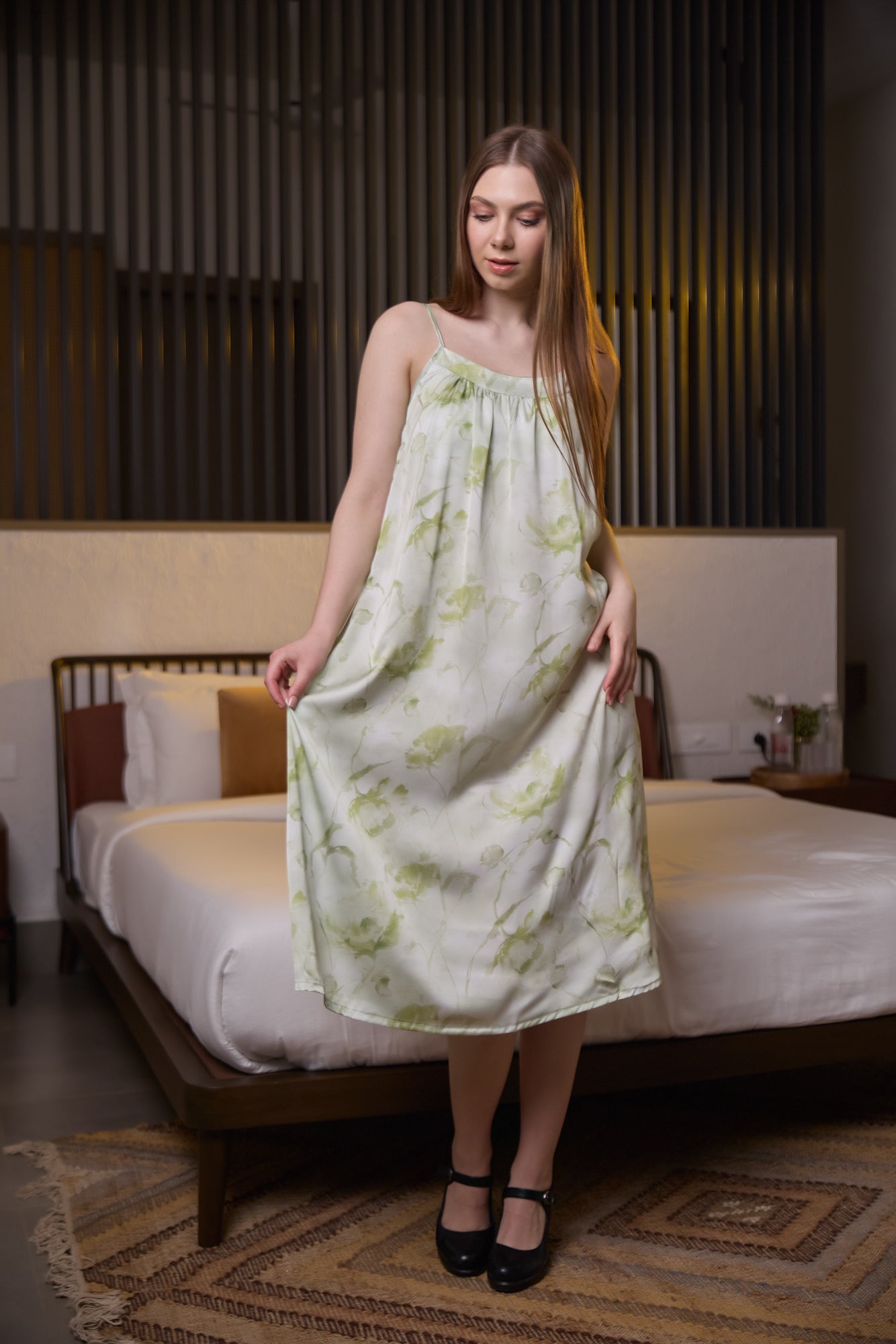 Mint Bloom Satin Nightdress