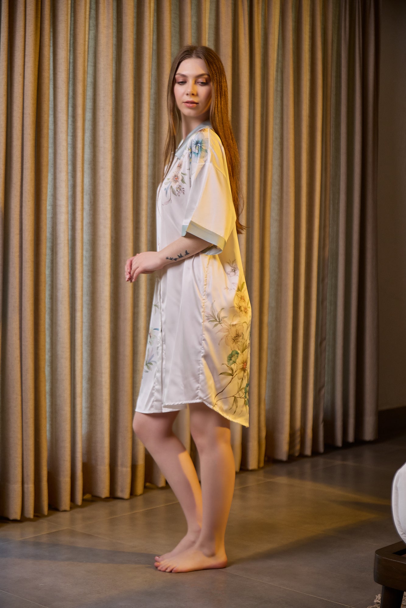 Elegant White Floral Satin Nightwear