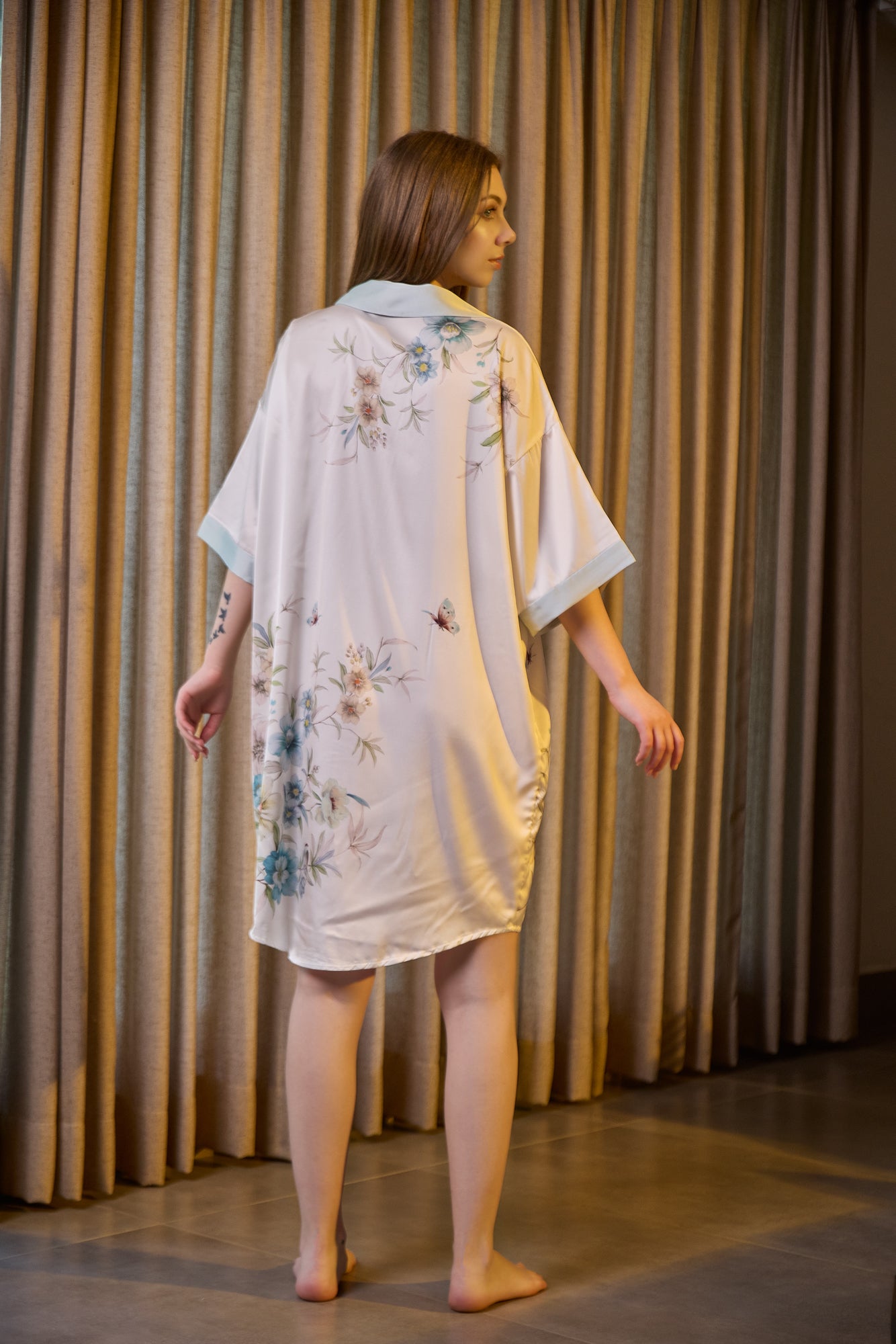 Elegant White Floral Satin Nightwear
