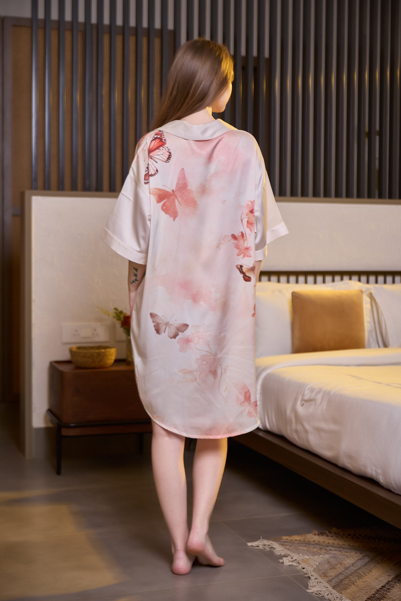 Butterfly Print Satin Nightshirt